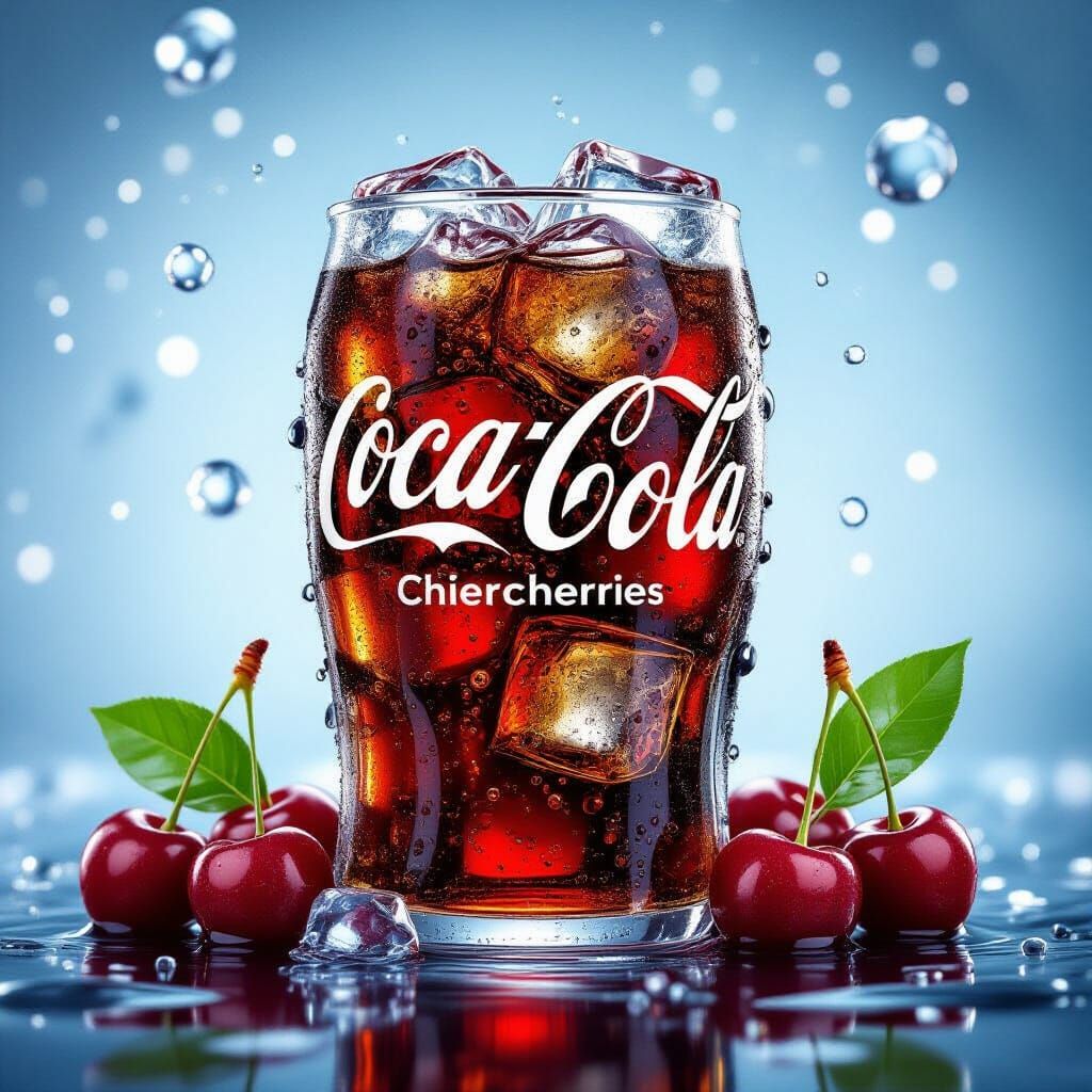 Transparent Cola Can with Cherries and Bubbles, Photorealist...