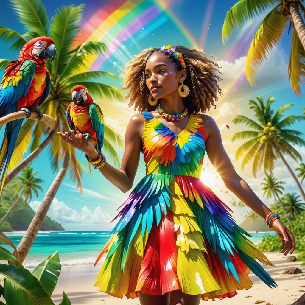 Caribbean Woman on Perfect Beach in 3D Animation Style