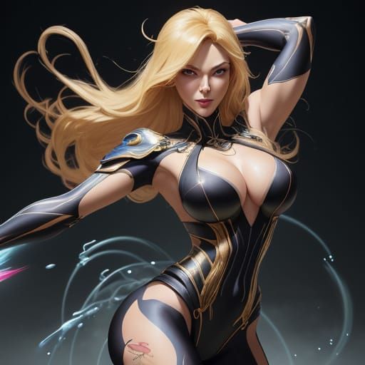 Pin-Up Woman With Vibrant Aura in Dynamic Pose