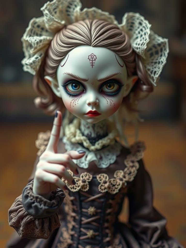 Terrifying Gothic Doll Commands Silence: Hyperrealistic Imag...