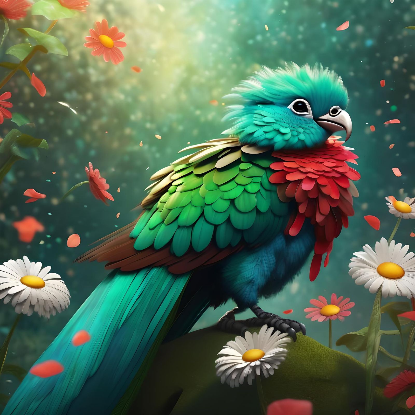 Adorable Quetzal Bird in Hyper-Realistic Digital Art