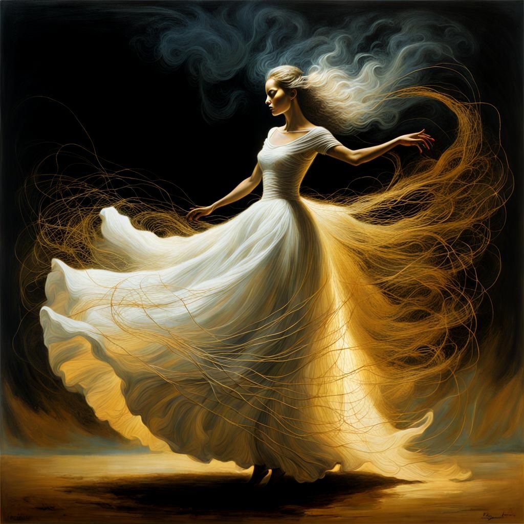 Woman Dancing Mazurka in Electric Wire Gown