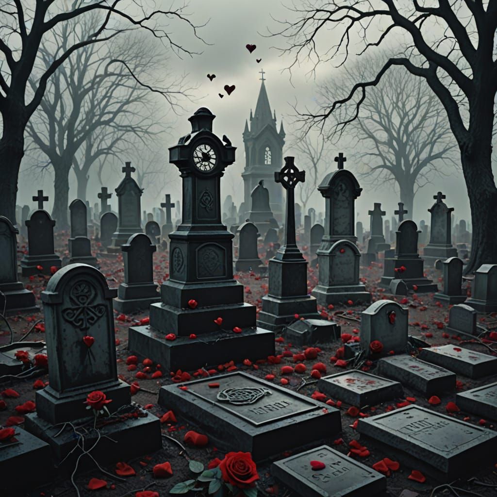 Haunted Valentine's Day Graveyard Digital Painting