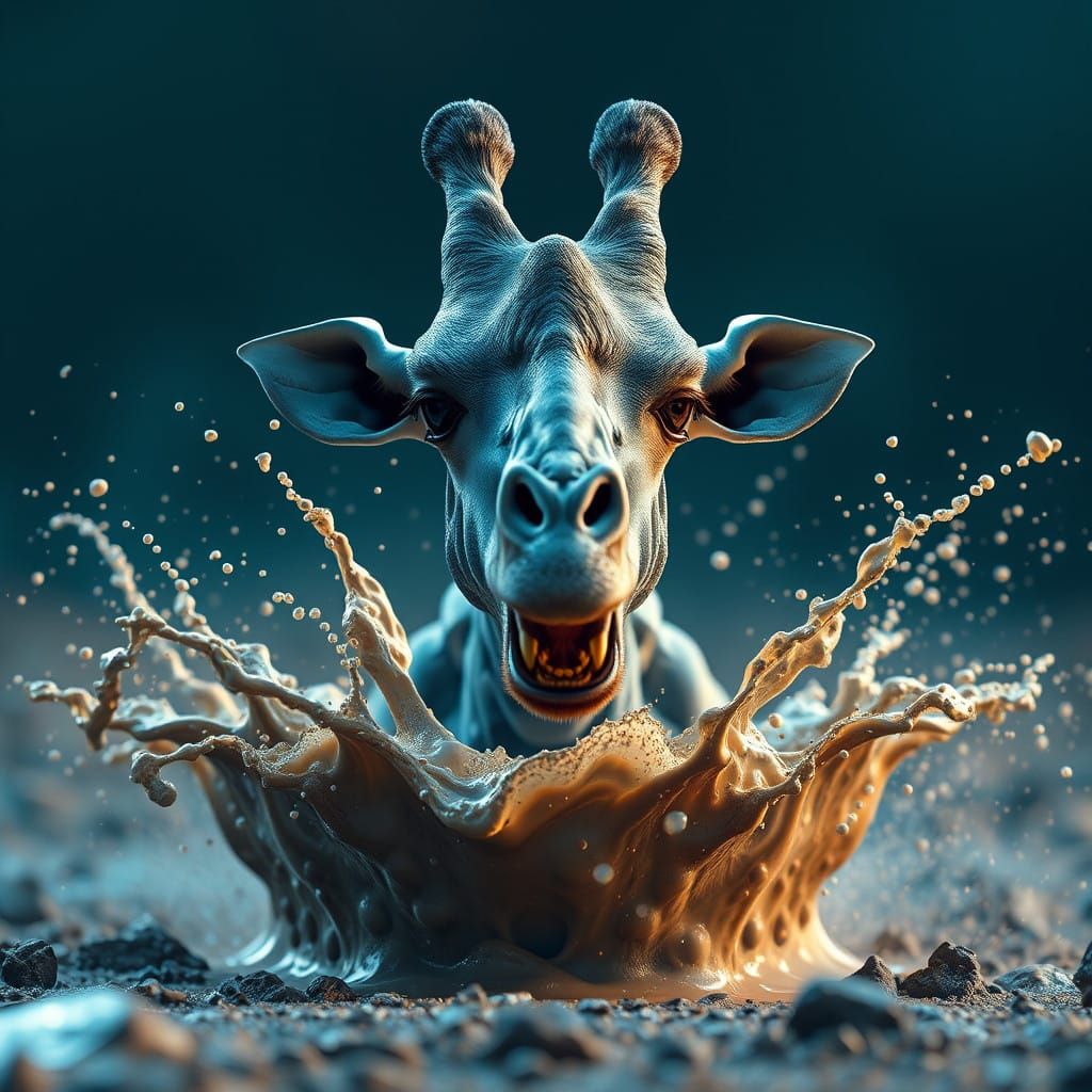 Vibrant Blue Giraffe Transforms into a High-Tech Protein Sha...