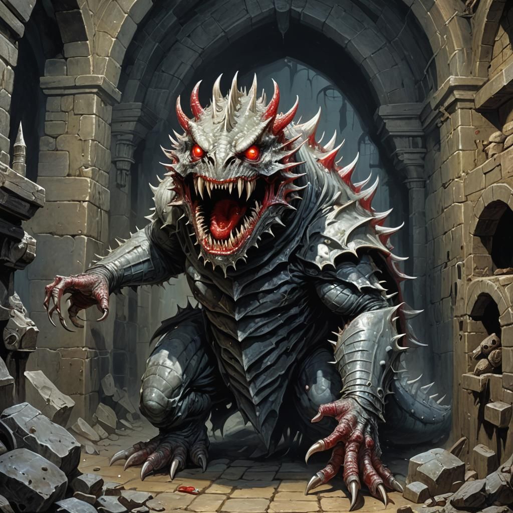 D&D Larva Monster in Cellar, Horror Art