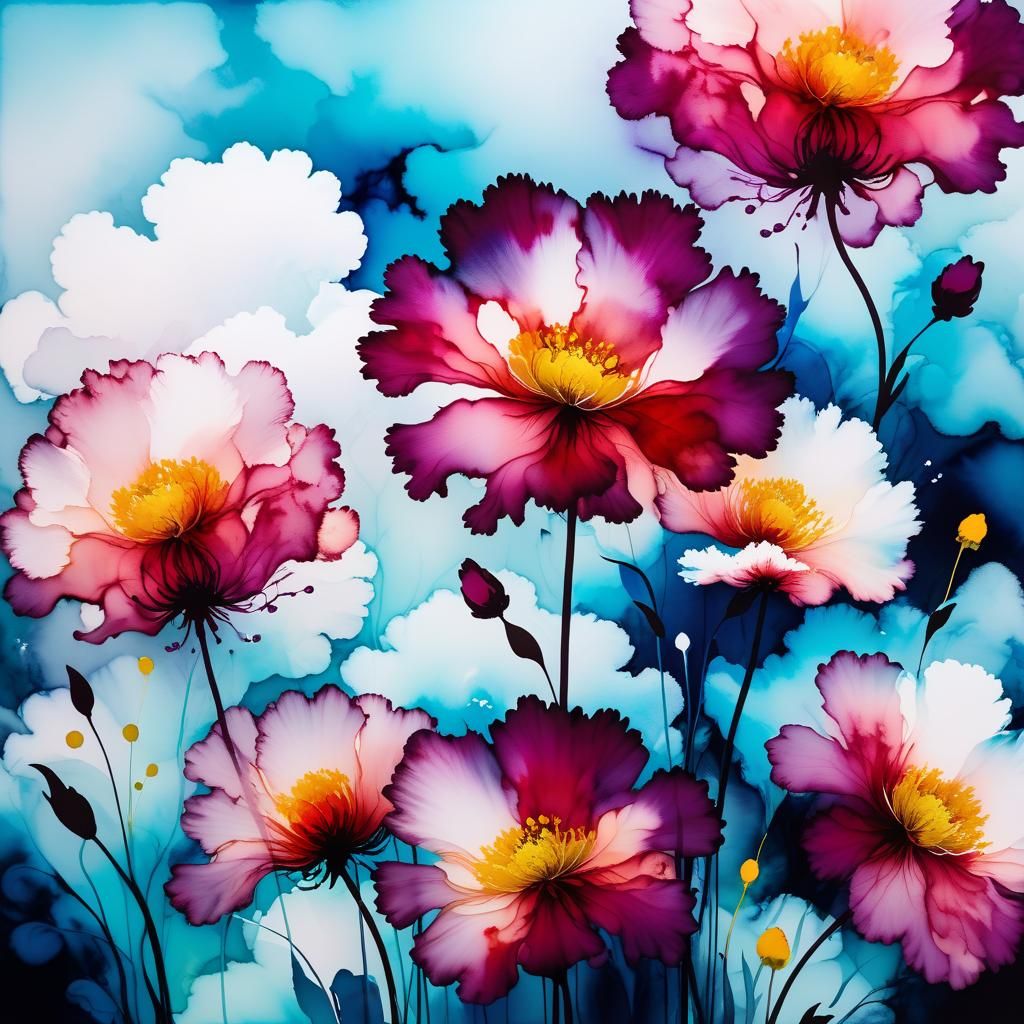 Cloud Flowers in Alcohol-Ink Style