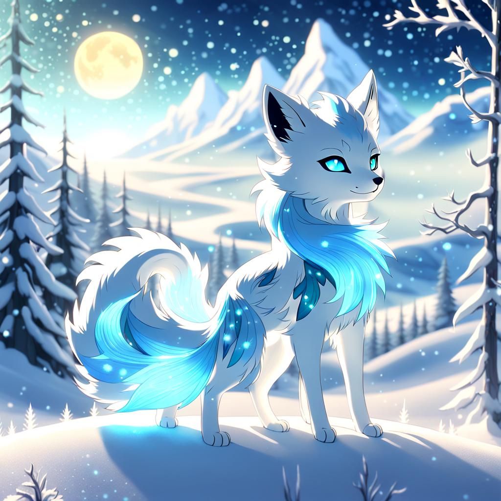 Snow Kitsune in Anime-Inspired Fantasy Art