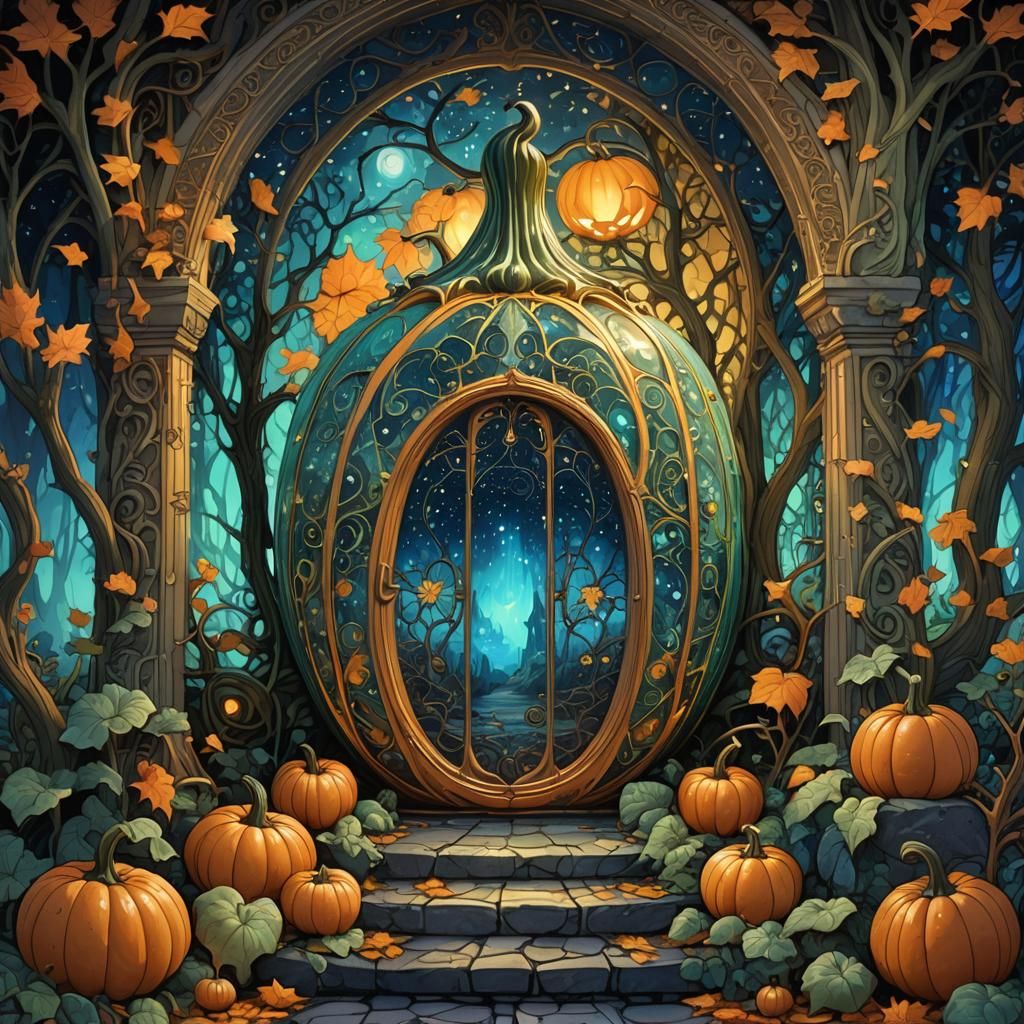 Bioluminescent Gourd in Art Nouveau Style