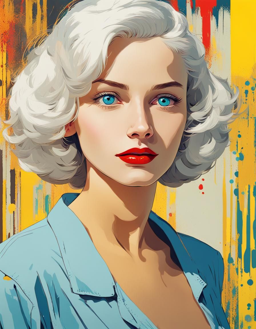 1950s Pop Art Portrait with Milk-White Hair
