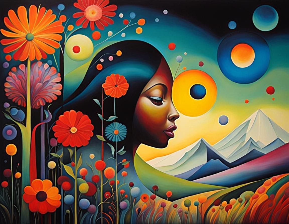 Iridescent Fantasy Landscape in Gouache Style