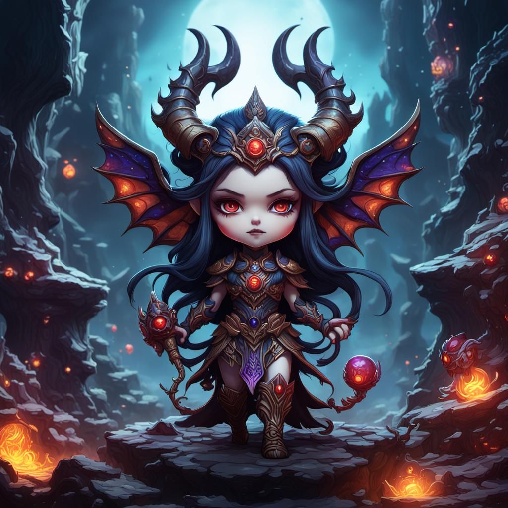 Chibi Multi-Dimensional Demonic Goddess in Detailed Matte Pa...