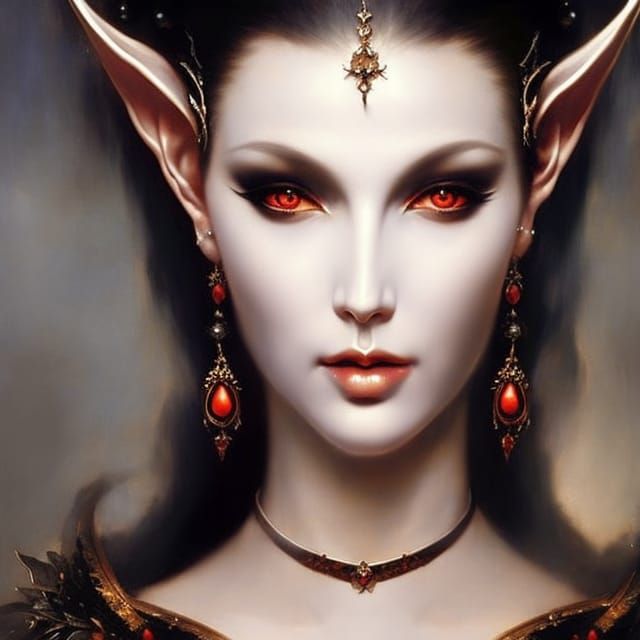 Pale Elf Queen Portrait in Gothic Style