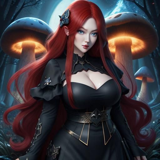 Kawaii Mushroom Woman in Magic Forest