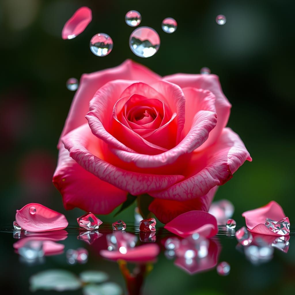 Crystalline Rose with Petals Falling