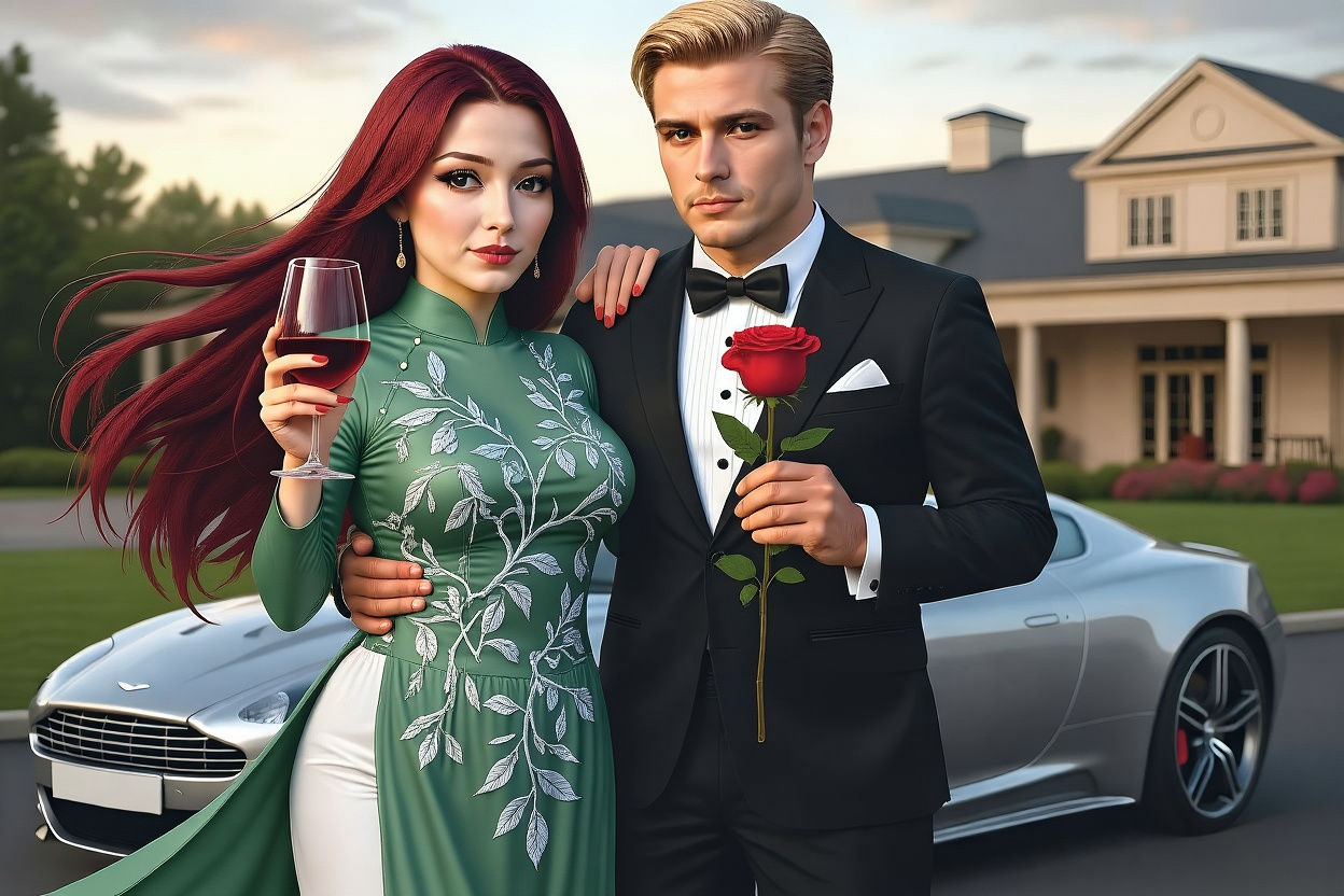 Japanese Woman with Red Wine and Admirer