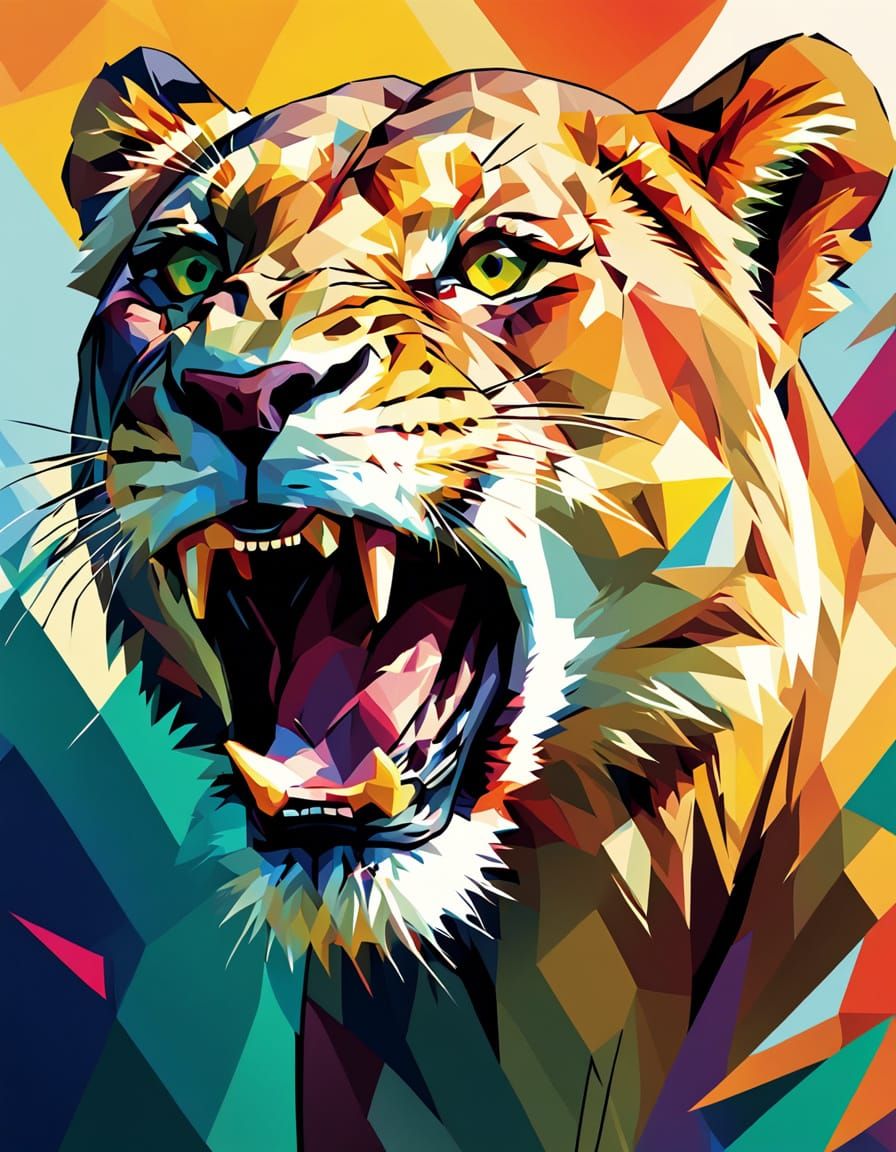 Lioness Portrait in WPAP Geometric Style