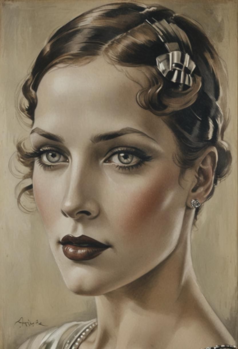 1920s Flapper Portrait in Art Deco Style