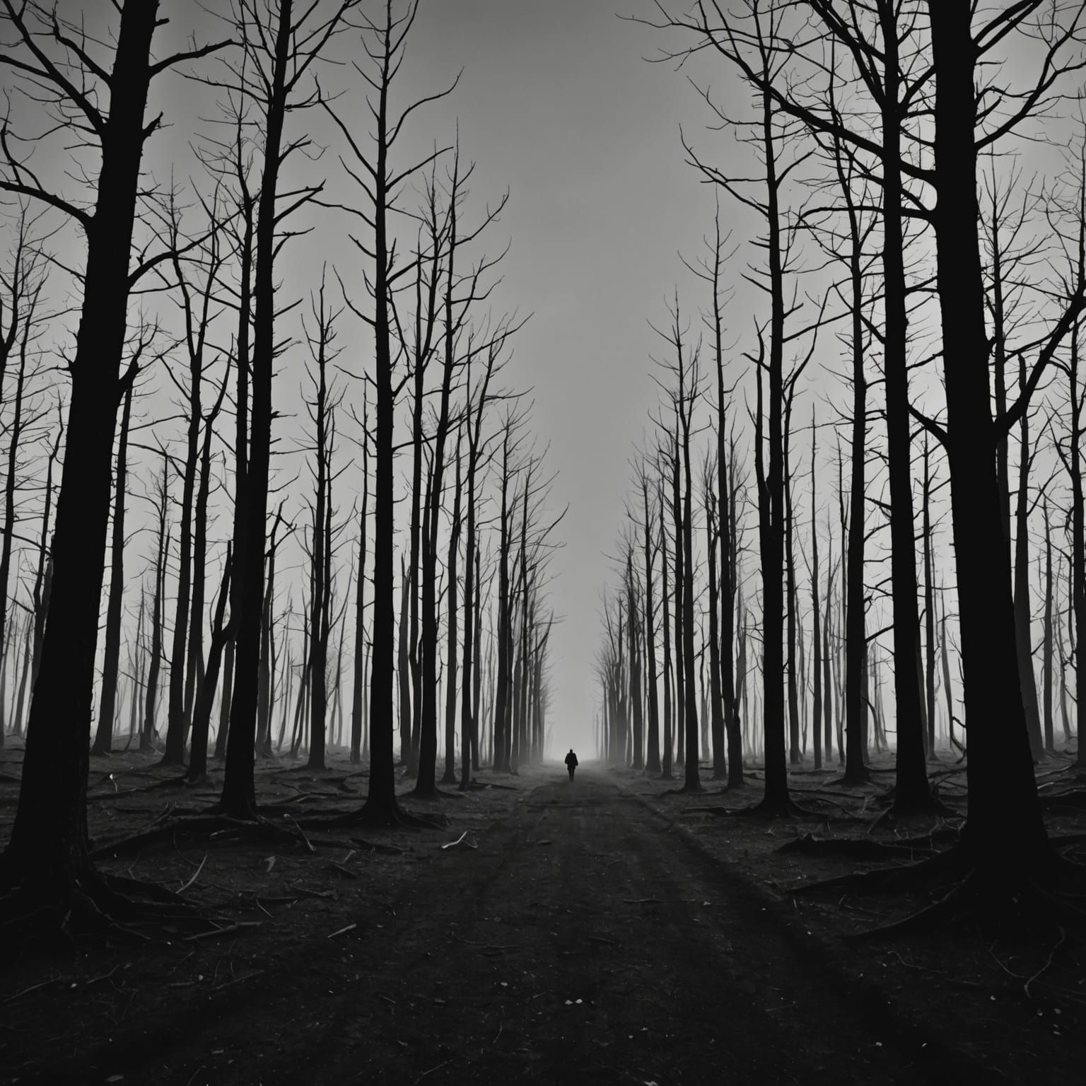 Scary Uncanny Horror Landscape with Dead Trees