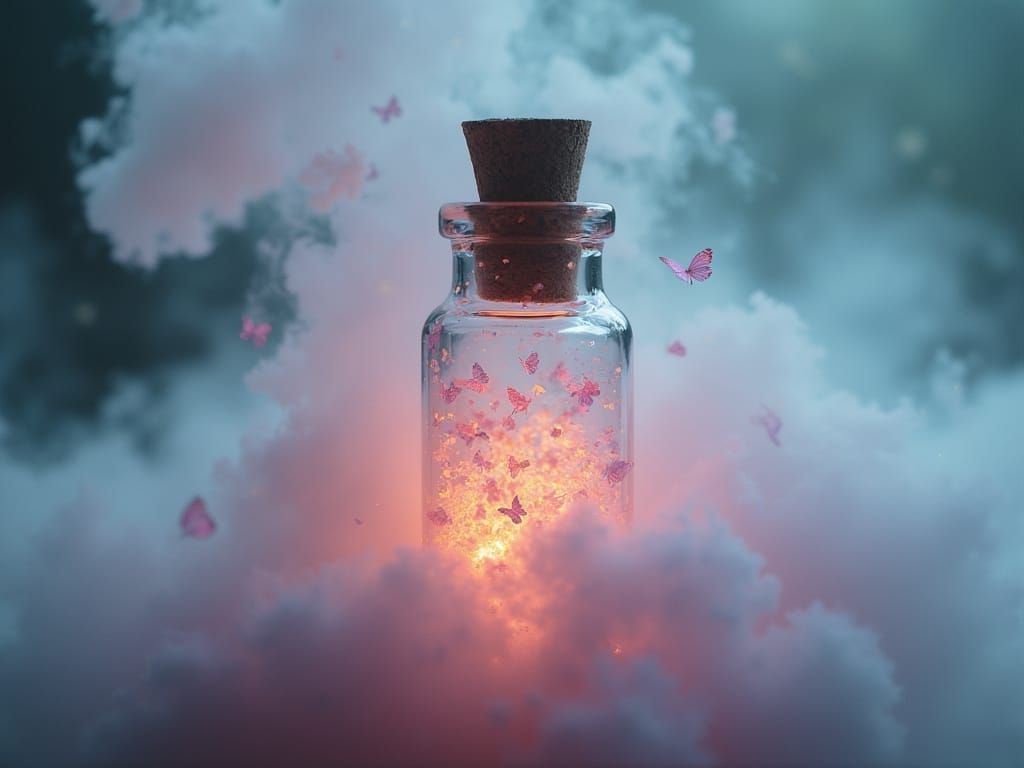 Pastel Dream-Fog Escapes Glass Vial With Memory Fragments