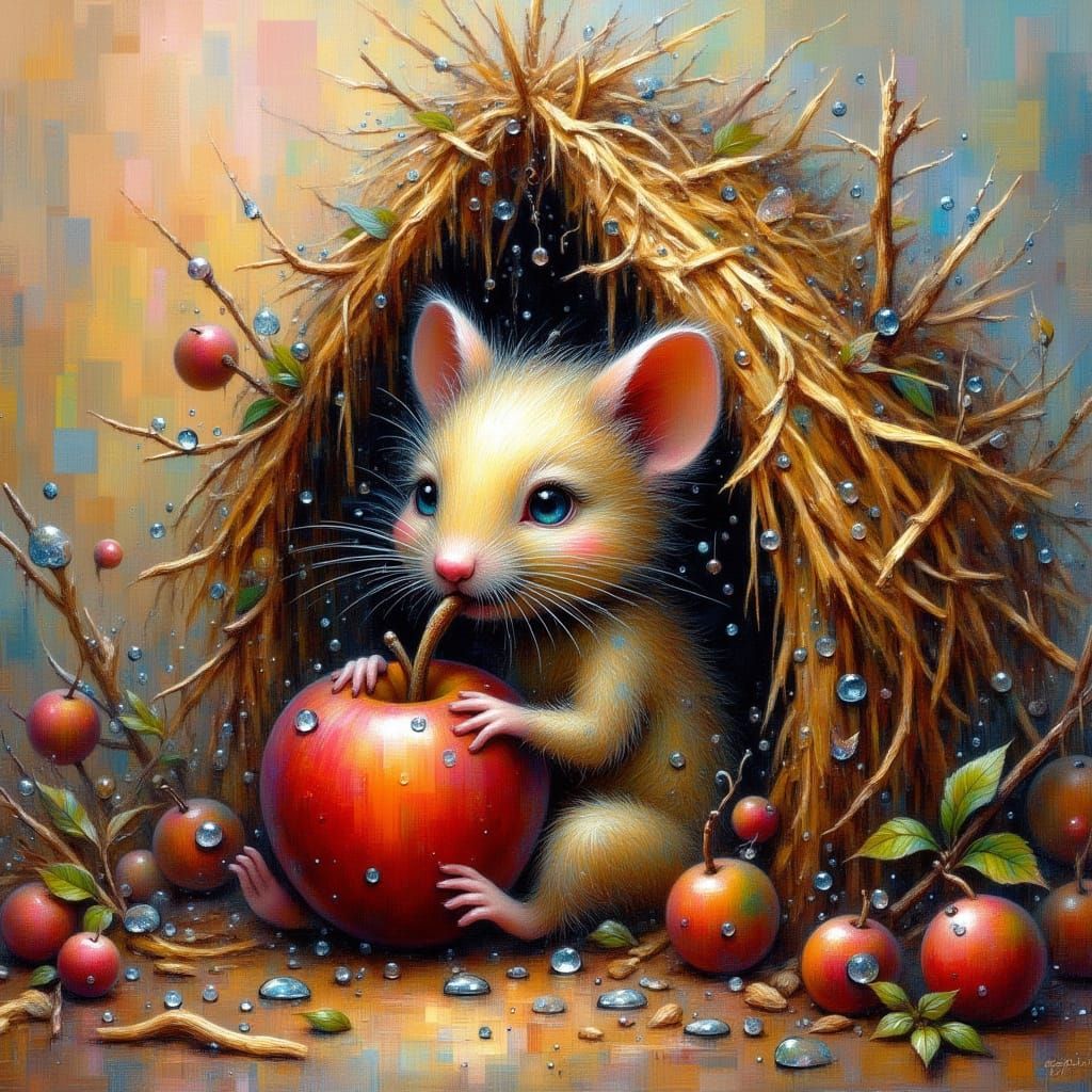 Mouse in Straw House as Abstract Painting