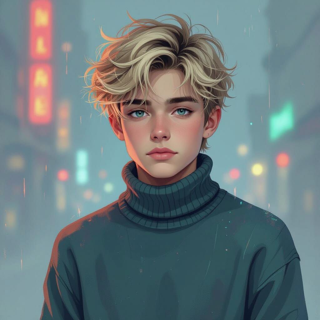 Teen Boy in Moody Lighting: Expressive Digital Art