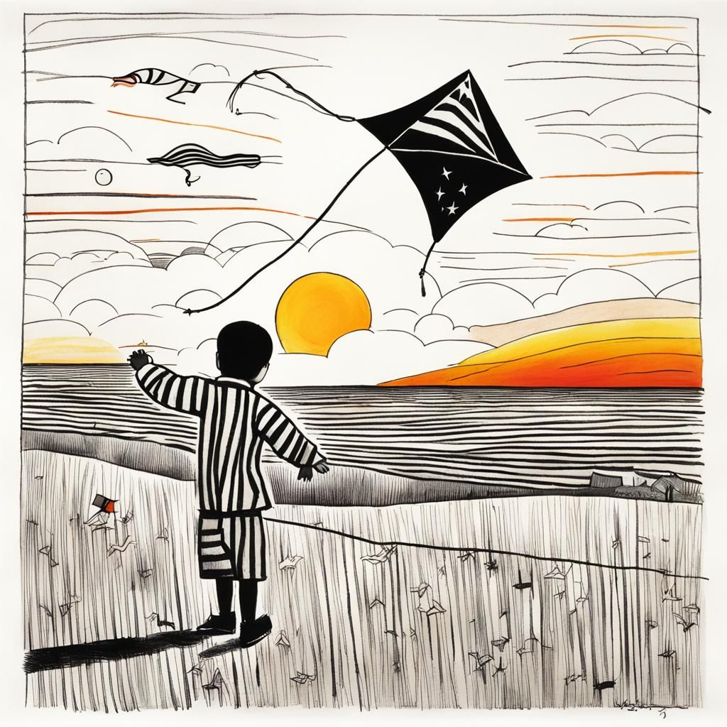 Child with Kite: Saul Steinberg Inspired Sketch