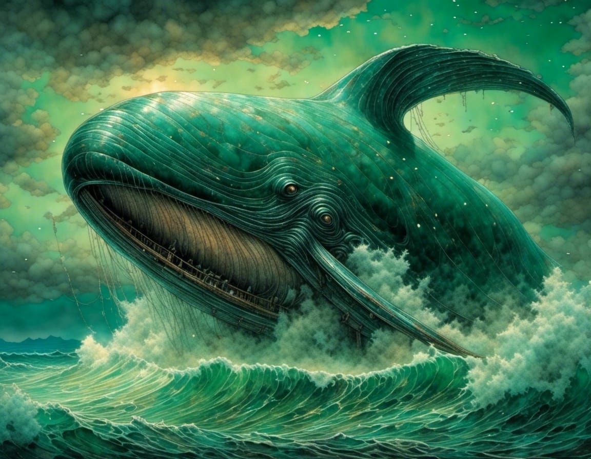Bioluminescent Ghost Whale in Underwater Storm