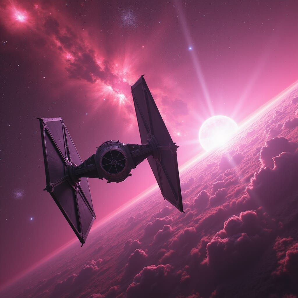TIE Fighter Soaring Through Pink Nebula, Matte Painting