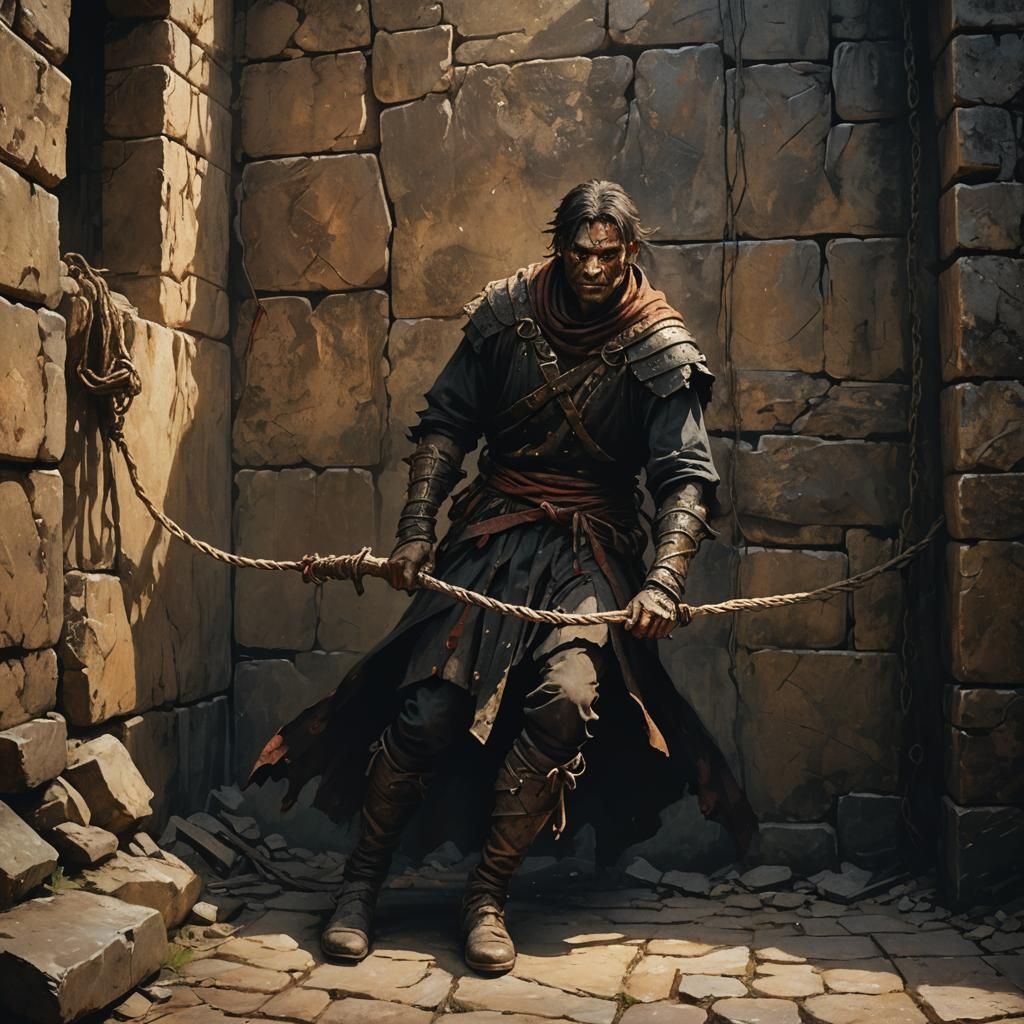 Dark Fantasy: Slavers Flaying a Man in Stone