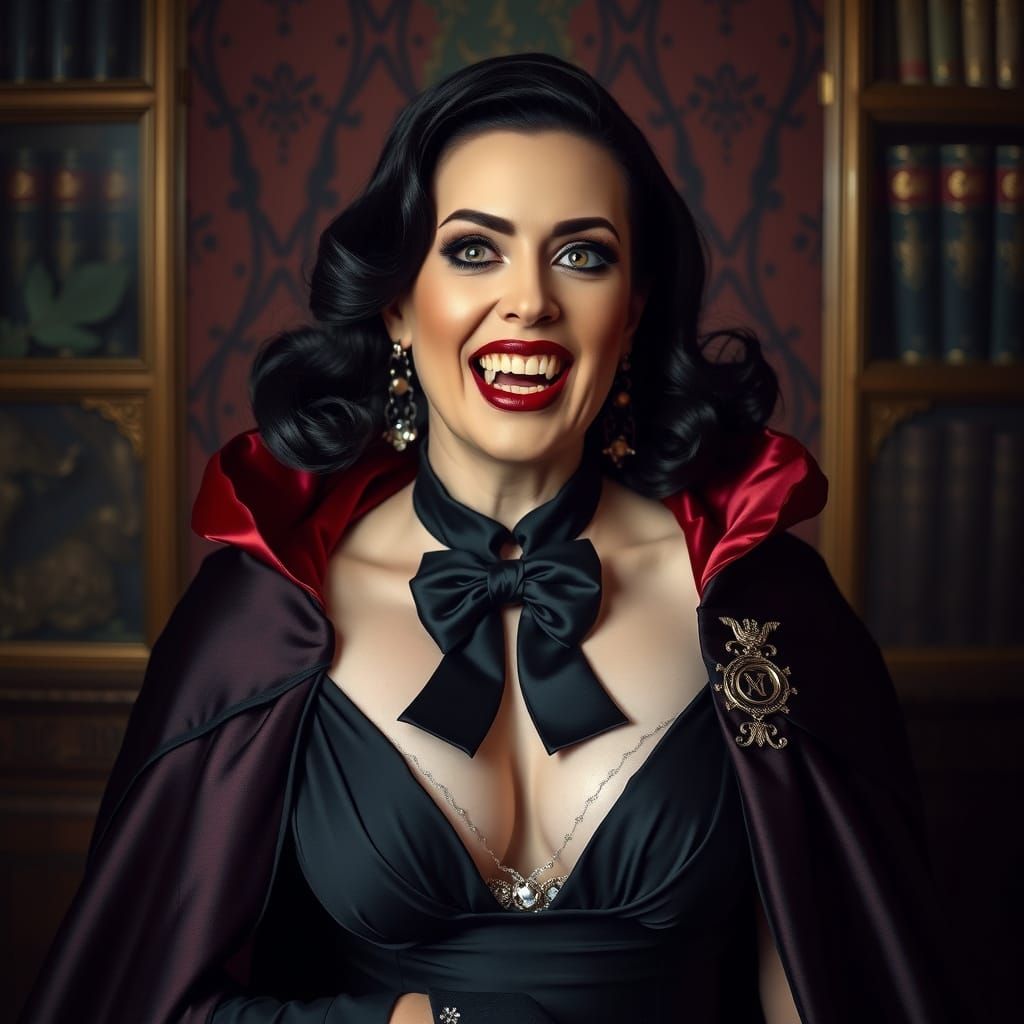 Elegant Vampire Countess in Victorian Gothic Attire
