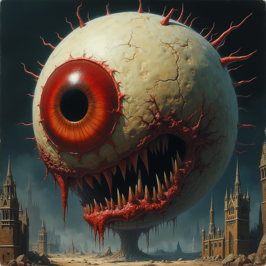 Menacing Eyeball with Gothic Architecture, Biomechanical Art