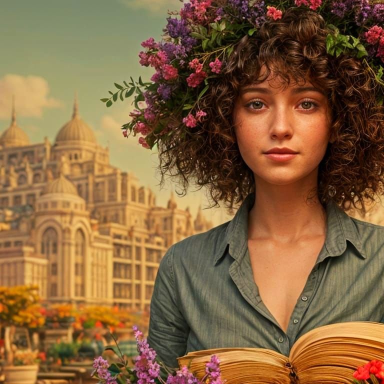 Girl with Flowers and Book Shops: Matte Painting