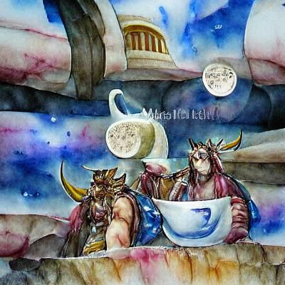 Venti, Baal, and Morax: Moonlit Watercolor Tea Party