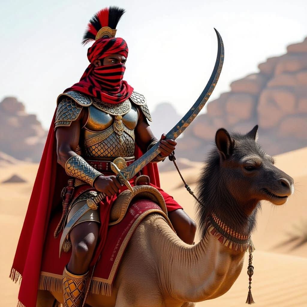 Near-Harad Warrior Confronts Heroic Challenger in Savanna