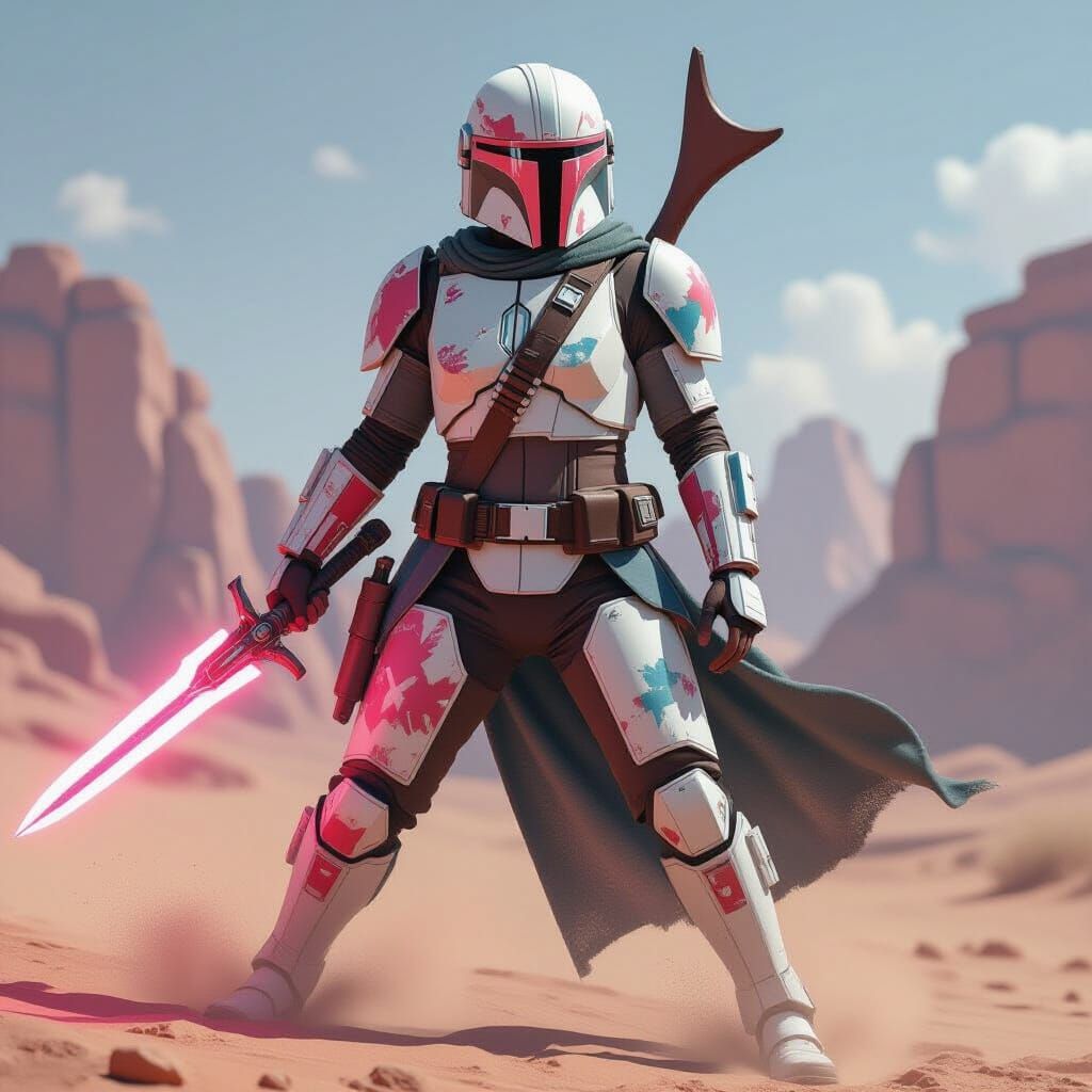 Female Mandalorian Warrior in Camouflage Armor