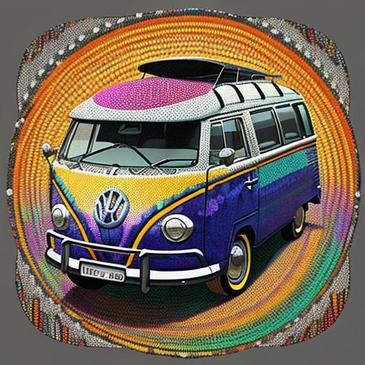 Australian Aboriginal Dot Painting of a Volkswagen