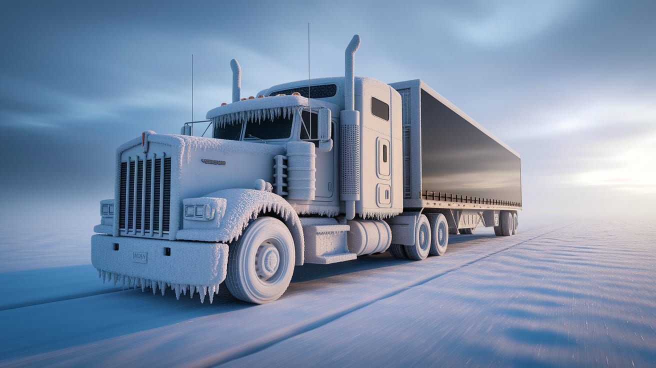 Frost-Covered Kenworth Truck on Arctic Ice Road