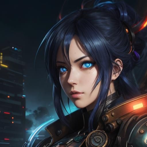 Cyberpunk Steampunk Anime Girl with Glowing Eyes