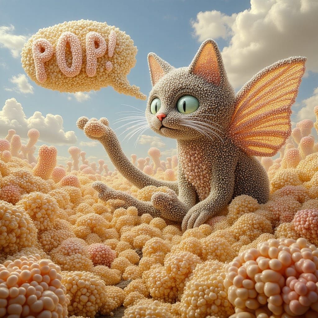 Popcorn Flower Fields with Flying Cat