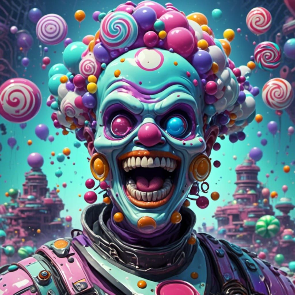 Post-Apocalyptic Candy Clown in Sci-Fi Style