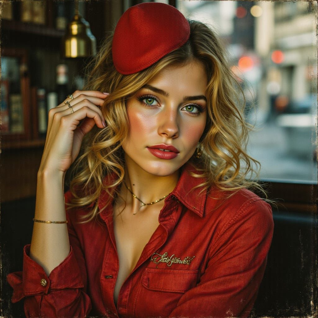 Pin-Up Flight Attendant in Parisian Cafe