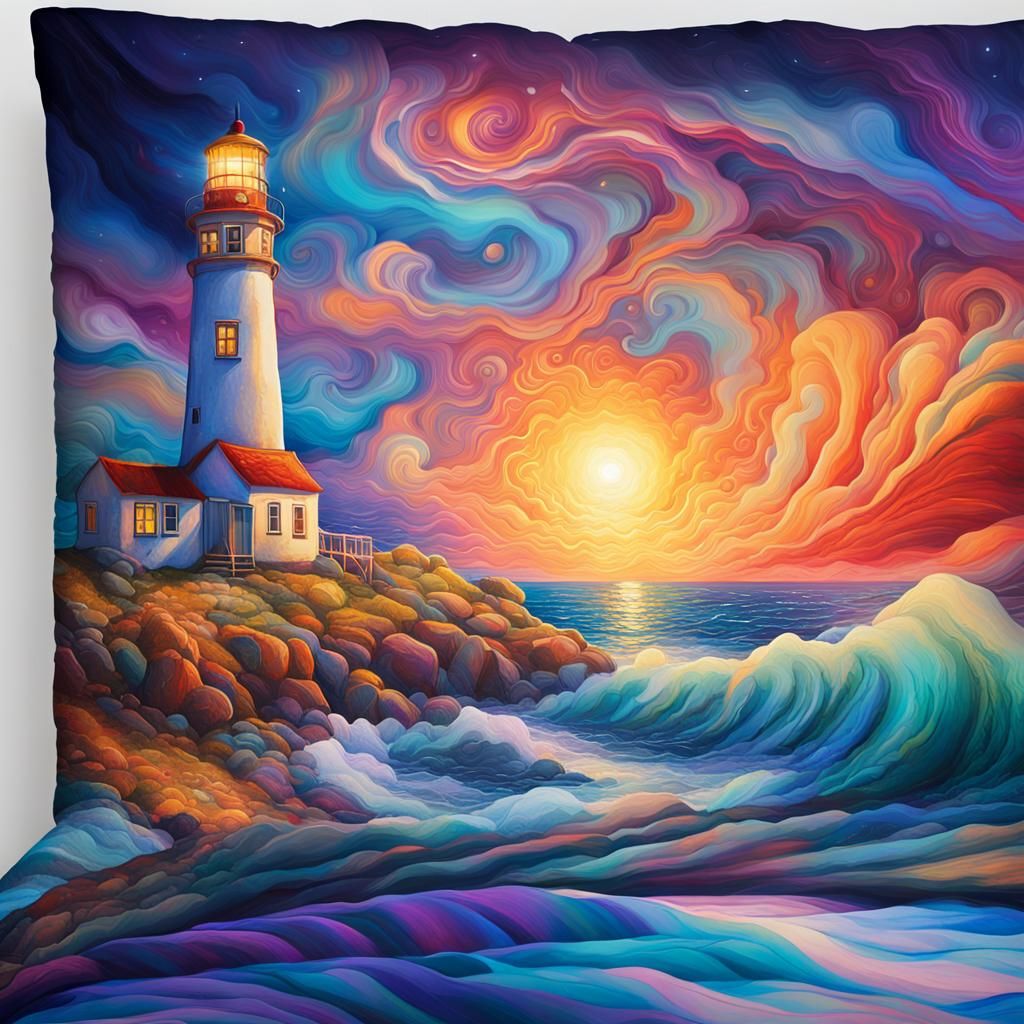 Cosmic Lighthouse Scene with Holographic Effects