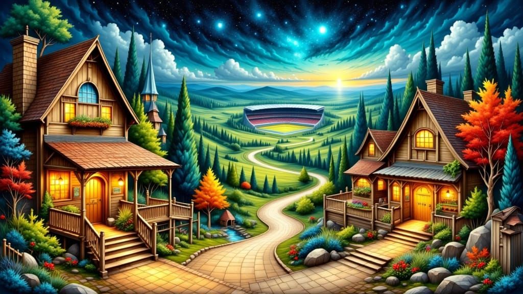 Fantastical Poster: Tavern, Stadium, Farmstand & Starry Port...