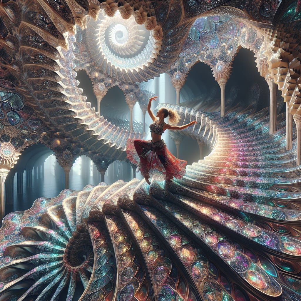 Middle-Eastern Dancer on Iridescent Fractal Staircase