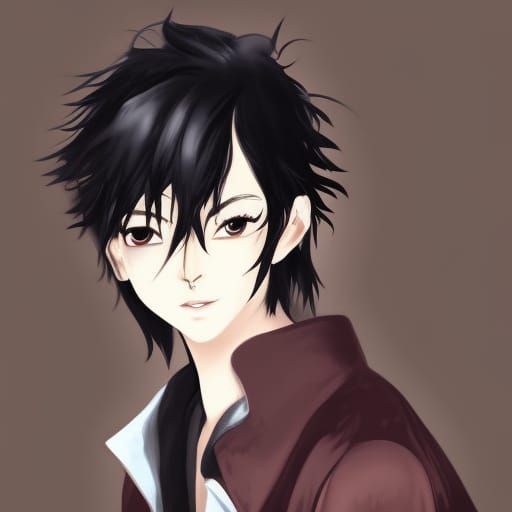 Anime Style Boy with Black Hair and Brown Eyes