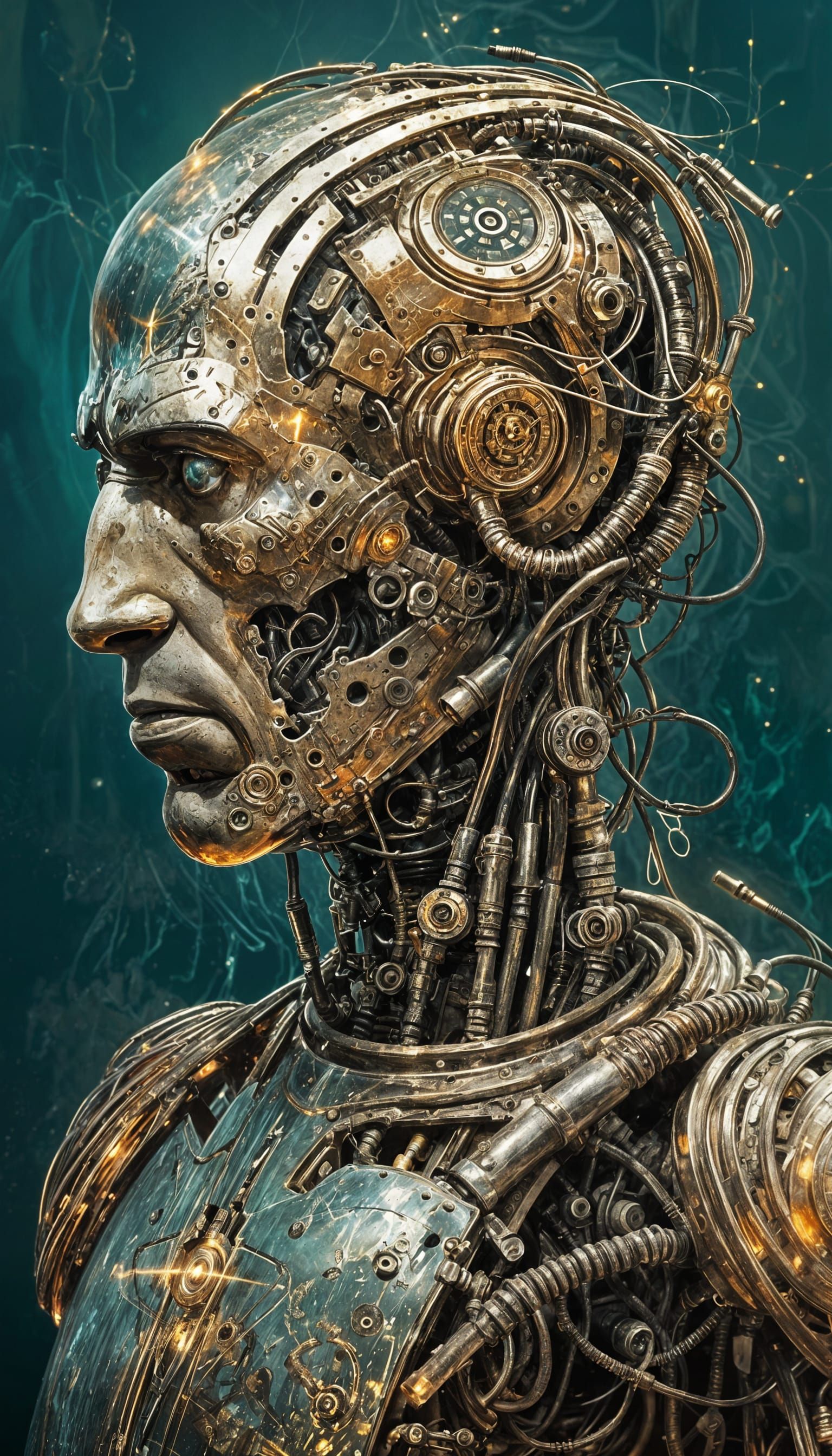 Steampunk Android Terror: Dystopian Robotic Portrait