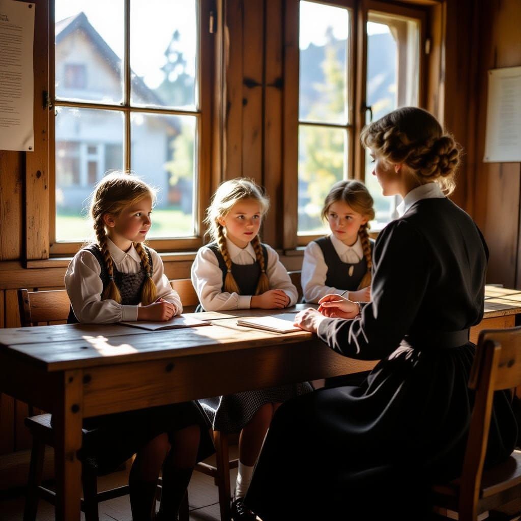 1910 Alpine Schoolgirls Learn From Strict Teacher