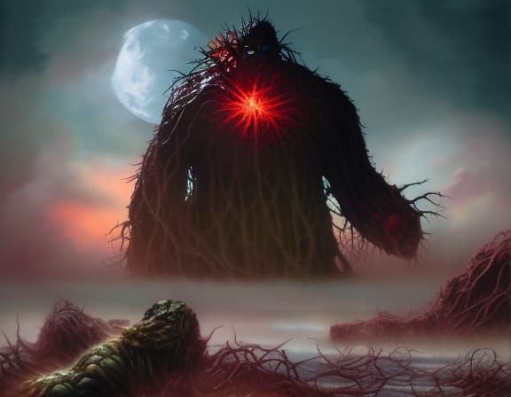 Angry Swamp Creature Crawling from Red Swamp