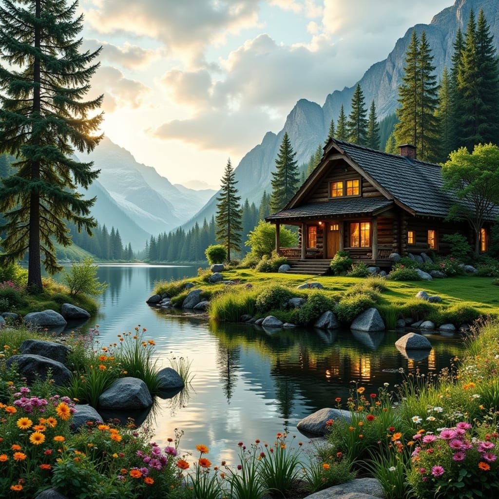 Serene Lakeside Cabin in a Vibrant, Tropical Paradise