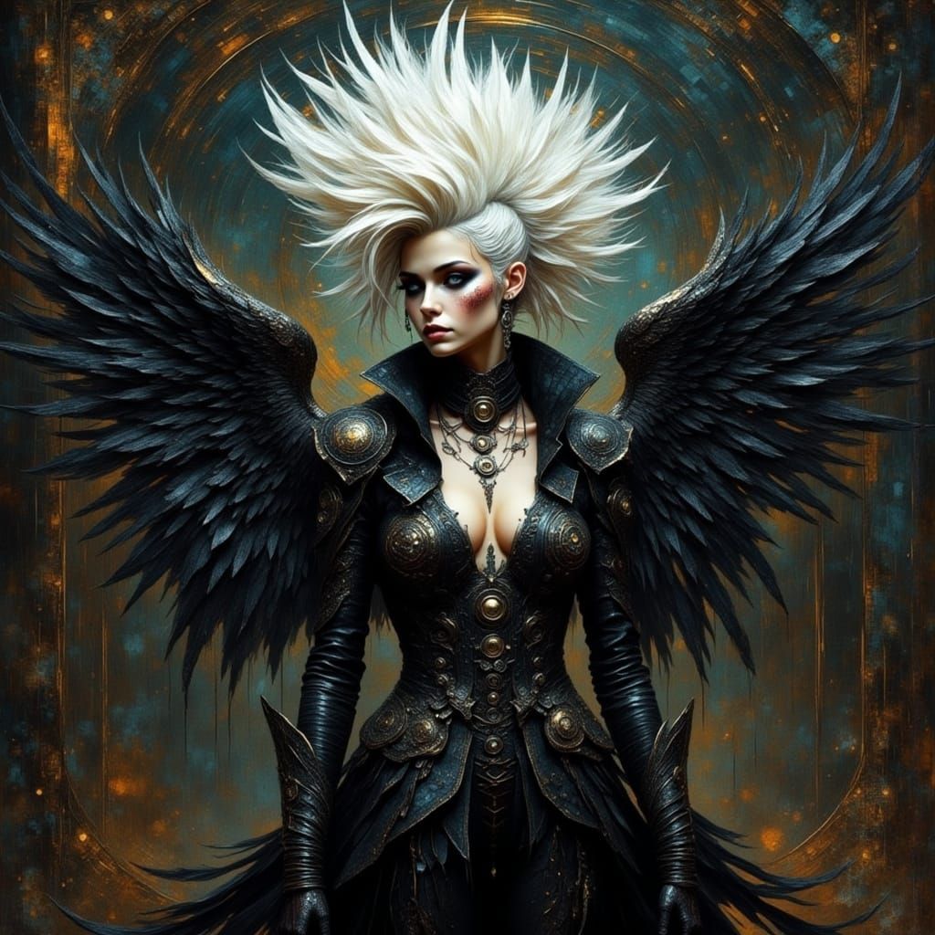 Punk Dark Angel with White Mohawk, Painterly Style